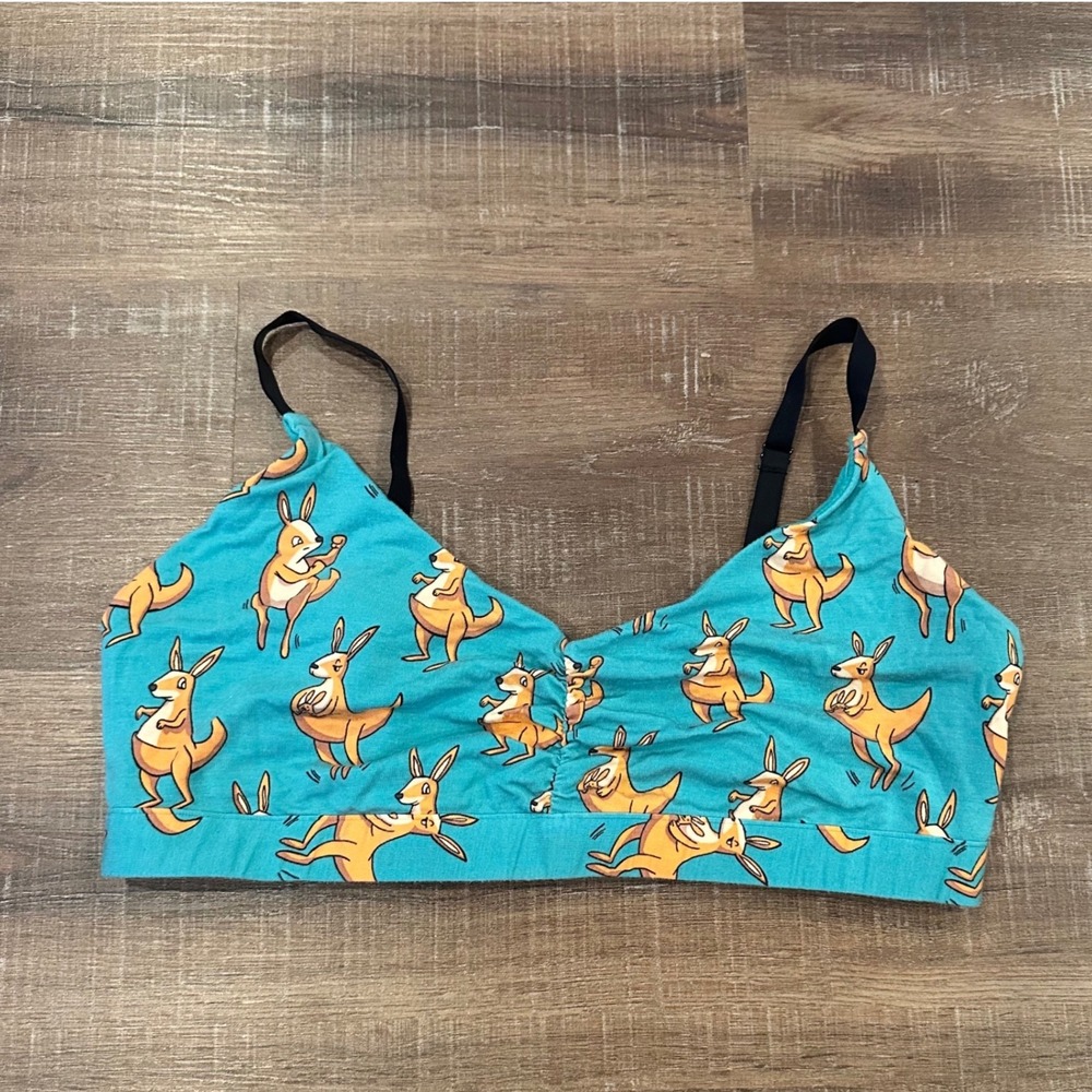 MeUndies Teal Kangaroo Print Wireless Modal Ruched Bralette XL Women